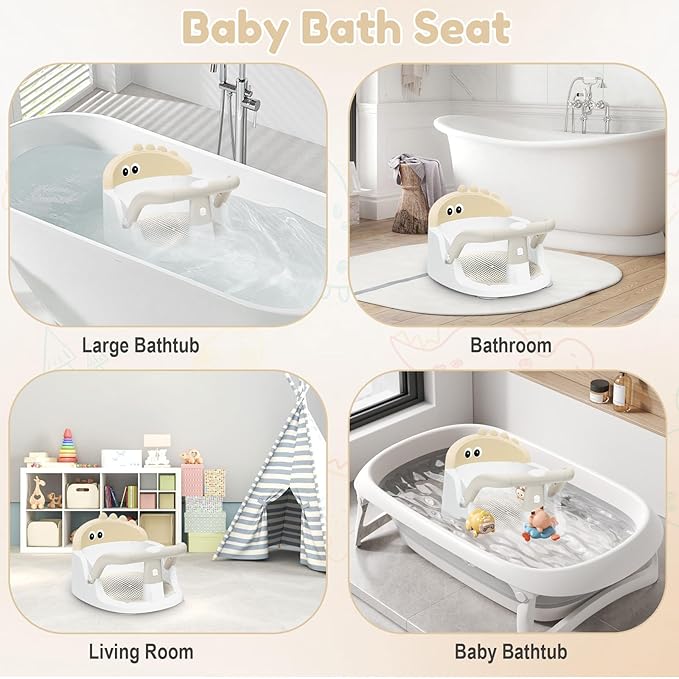Baby Bath Seat for Babies 6 Months & Up Sitting Up, Non-Slip Baby Bath Chair with Suction Cup, Safe and Comfortable Portable Infant Bath Seat for Bathroom, Bathtub Tub, Easy to Clean (Yellow)