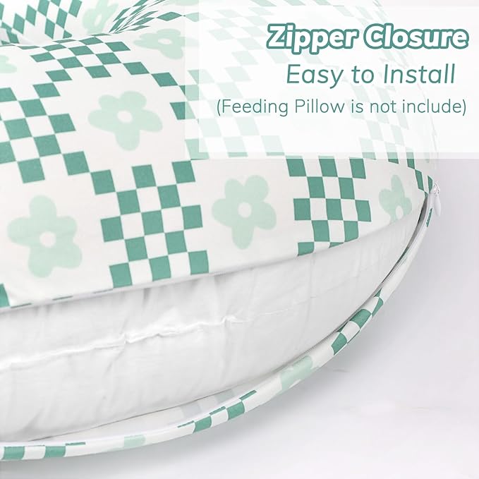 Pea Pod Minky Nursing Pillow Cover 2 Pack, Removable Nursing Cover for Breastfeeding Pillows, Soft and Comfortable Pillow Slipcover for Baby Girls Boys Newborn, Green& Checkered