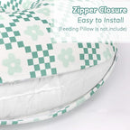 Pea Pod Minky Nursing Pillow Cover 2 Pack, Removable Nursing Cover for Breastfeeding Pillows, Soft and Comfortable Pillow Slipcover for Baby Girls Boys Newborn, Green& Checkered