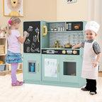 HONEY JOY Kids Kitchen Playset, Wooden Little Chef Pretend Toy Kitchen Set w/Chalkboard, Telephone, Utensils, Oven, Microwave, Sink, Storage, Play Kitchen for Toddlers Boys Girls, Green