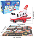 Dwi Dowellin Airplane Toys with Fire Truck Cars Toy Set and Play Mat,Plane with Light Up and Sounds,Birthday Gift for 3 4 5 6 Years Old Kids Boys Girls(Medium)