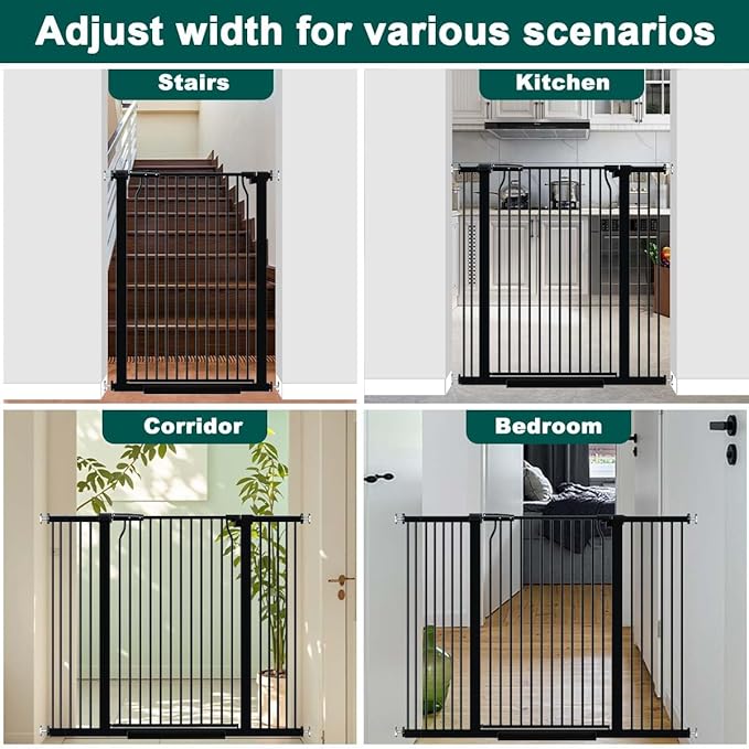 Fairy Baby 40.5" Extra Tall Baby Gate for Stairs, Fits Openings of 40.6" to 54.7" Wide, Extra Wide Dog Gate Indoor, Pressure Mounted Walk Thru Swing Auto Close Metal Puppy Barrier for Doorway, Black