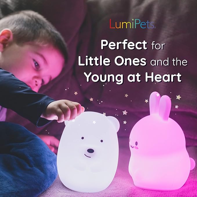 Lumipets Remote Control Silicone Night Light for Kids - Cloud Design with 9 Soft Colors & Sleep Timer - Rechargeable, Battery-Operated Lamp for Bedroom | Baby Nursery, Toddler, Girls, Boys