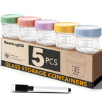 5 Pack Glass Baby Food Storage Containers, 4 oz Leakproof Baby Food Jars with Lids, Small Glass Food Containers for Infant Baby, Freezer & Microwave Safe, BPA Free