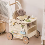 ROBOTIME Wooden Baby Walker, Baby Push Walker, Baby Activity Center Toys - Toddler Walking Activity Center Push Toys with Safety Brake, Baby Walker for Motor Skills (Rattan Doll Walker)