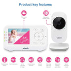 VTech VM3252 Video Baby Monitor with 1000ft Long Range, Auto Night Vision, 2.8” Screen, 2-Way Audio Talk, Temperature Sensor, Lullabies