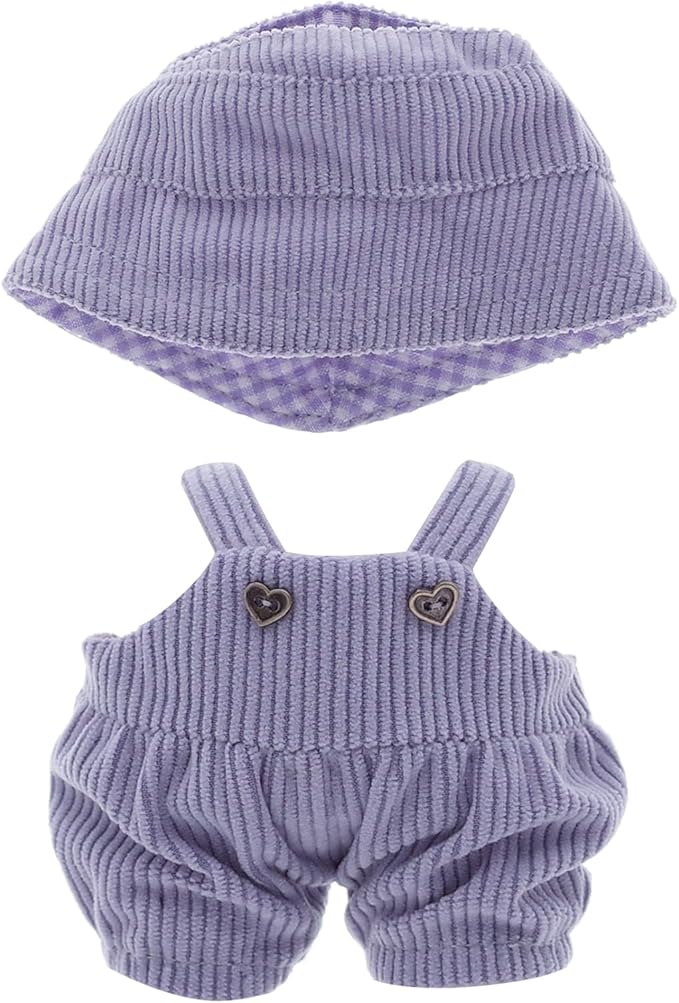 Etistta 6.7 inch Doll Clothes with Hat, Corduroy Bib Pants Overalls for 17cm Doll Accessories Outfits (Purple)