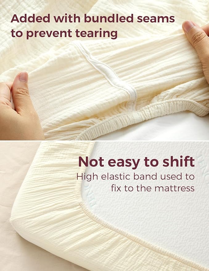 Momcozy Muslin Mini Crib Sheets Fitted - 38''x26'' Pack and Play Sheets for Pack N Play Mattress, 2 Pack Soft & Breathable Natural Cotton Non Slip Bed Cover for Boys, Girls, Bravery Giraffe