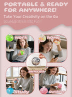 DIY Stress Ball Making Kit - 10 TPR Skins, 13 Fillers, 14 oz Slime, 7 oz Clay, Create ASMR Anxiety Relief Toys, Handmade Squishy Stress Balls, Unique Self-Care Gifts for Women, Crunchy and Relaxing