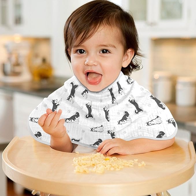 1 Pack Muslin Burp Cloths Husky Dogs White Cotton Baby Burp Cloths Ultra Absorbent Soft Burping Cloth Washcloths for Baby Boys Girls 22x11 Inch