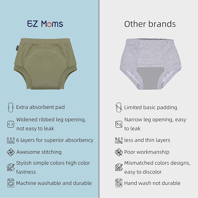 EZ Moms 6 Packs Toddler Potty Training Underwear Absorbent Training Pants Toilet Training Pants 2T-7T