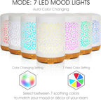 Earnest Living Essential Oil Diffuser White Ceramic Diffuser 250 ml Timers Night Lights and Auto Off Function Home Office Humidifier Aromatherapy Diffusers for Essential Oils