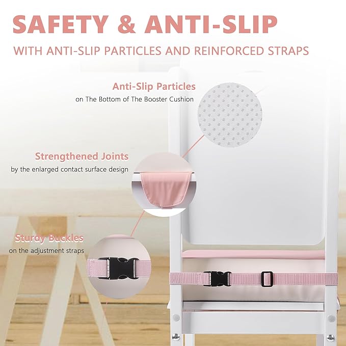 Booster Seat for Kitchen Chair with Adjustable Straps, Toddler Booster Seats for Dining Table Portable for Travel Camping Eating, Booster Cushion for Table for Baby Child Infant Kid Boy Girl