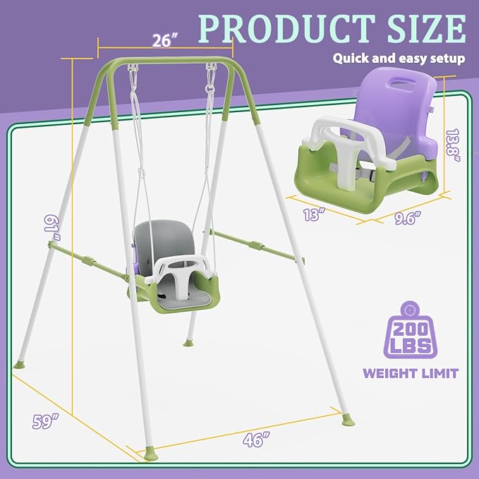2 in 1 Toddler Swing & Baby Jumper, Foldable Baby Bouncer with Soft Cushion, Foldable Indoor & Outdoor Use, Easy to Install & Store Swing Sets for Backyard Play (Purple)