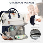 LOVEVOOK Diaper Bag Backpack, Baby Bag with Changing Station, Large Diaper Backpack for Mom Dads, Waterproof Leather Mommy Bag for Boy and Girl, Travel Essential Baby Shower, Navy Blue-Beige