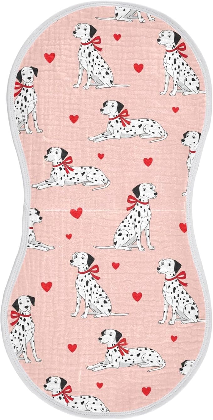 1 Pack Muslin Burp Cloths Cute Dogs Hearts Pink Cotton Baby Burp Cloths Ultra Absorbent Soft Thick Burping Cloth for Newborn Baby Boys Girls 22x11 Inch