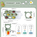 Baby Fruit Food Feeder & Breastmilk Popsicle Molds for Teething Relief, Baby Feeding Sets, 1 Freezer Tray with Lid & 1 Teether Toy & 1 Silicone Teething Pacifier Feeder, Extra Food Pouches (Green)