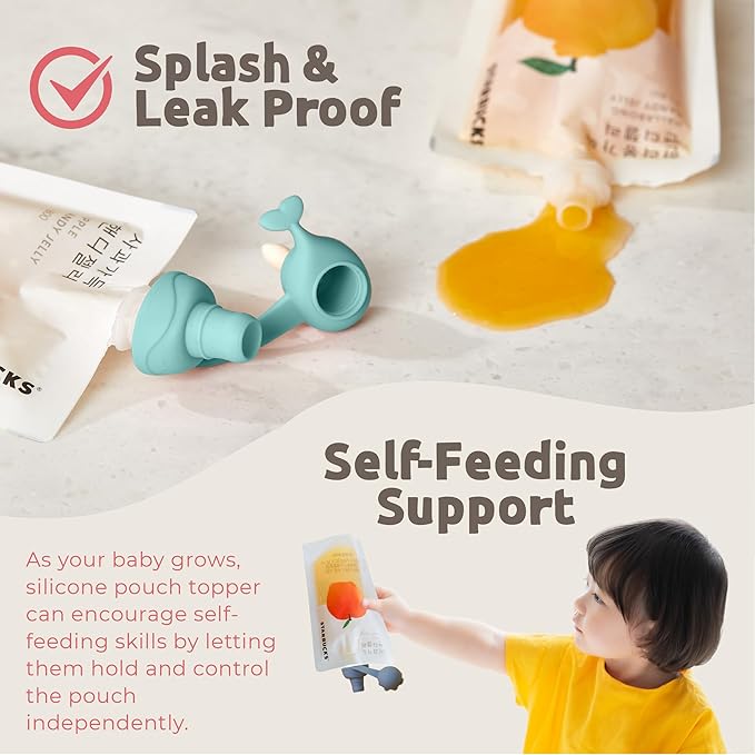 Octopus | Blue, Red | SoftSip Food Pouch Toppper | 2EA + Travel Case | Prevent Spills & Leakage | Protect Child Baby Toddler Mouth | Food Grade Silicone Reusable | Baby Led Weaning | BPA Free