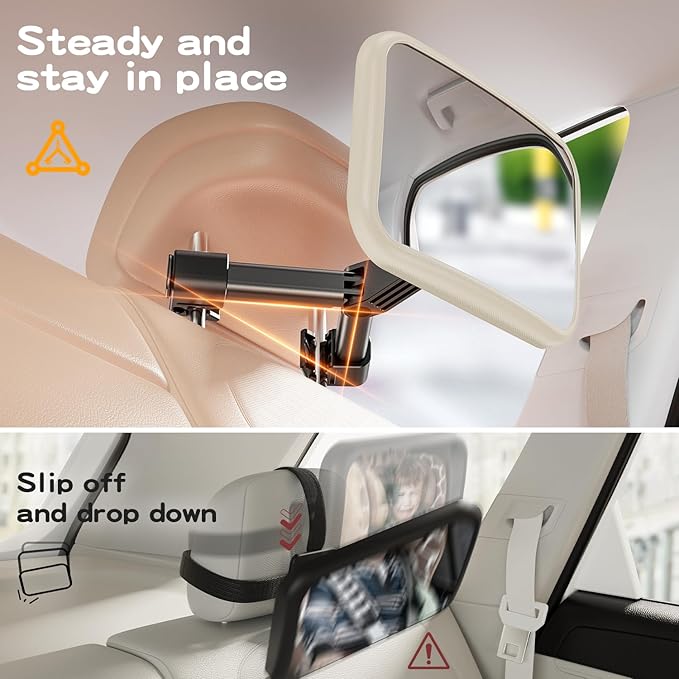 Baby Car Mirror for Baby Hook Clip Design Never Shake Baby Mirror for Car Seat Rear Facing Easy Install Crystal Clear View ShatterProof Crash Tested White