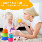 Stacking Cups Baby Toy Educational Cup Stacking Set 8-Pc Stackable Cups with Number Rainbow Nesting Cups for Babies 6-12 Months Stacking Cups for Toddlers 1-3 Perfect for Indoor/Outdoor