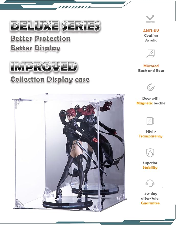 Acrylic Display Case, Mirrored Back and Base, UV Protected, Front Door with Magnetic Buckle, Display Box, Dustproof Showcase for Figures, Collections, Models, Toys (8x8x12 inch, 20x20x30 cm)