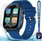 Kids Smart Watch Gift for Boys Ages 3-12, IP67 Waterproof, 32 Puzzle Games, HD Touchscreen Dual Camera Vedio Pedometer Music Player, Kids Watch Toy Birthday Gifts for Boys Ages 5 6 7 8 9 10 (Blue)