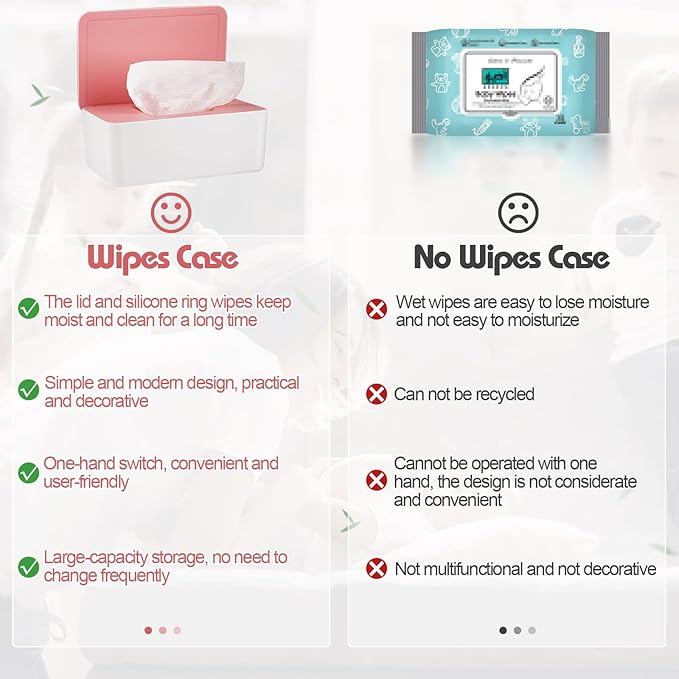 Diaper Wipes Dispenser Wipes Holder, Wipes Tissue Case Keeps Wipes Fresh Tissue Wipes Container with Lid (Pink)