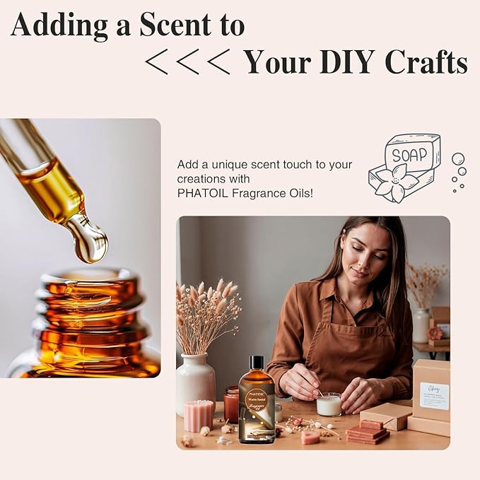 PHATOIL 3.38FL.OZ Warm Santal Fragrance Oils for Aromatherapy, Essential Oils for Diffusers for Home, Perfect for Diffuser, Yoga, Skin Care, DIY Candle and Soap Making - 100ml