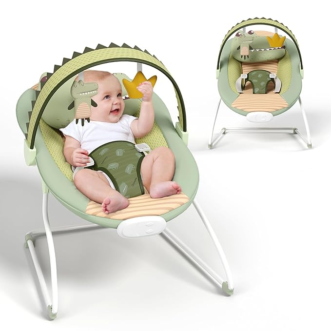 Baby Bouncer, Soothing Vibrations Infant Seat, Portable Baby Bouncer Seat with Music, for 0-6 Months 6-20 lbs(Green)