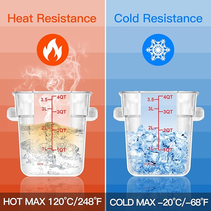 4 pcs 4qt Food Storage Containers with Lid, Square Clear Commercial Food Storage Containers with Handle and Scale for Food Storage in Home Kitchen & Dining (Red)