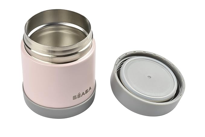 Beaba Stainless Steel Insulated Food Jar 10 oz, Kids Thermos, Lunch Containers, Leakproof, Wide Opening, Suitable for Hot and Cold Foods (Rose)