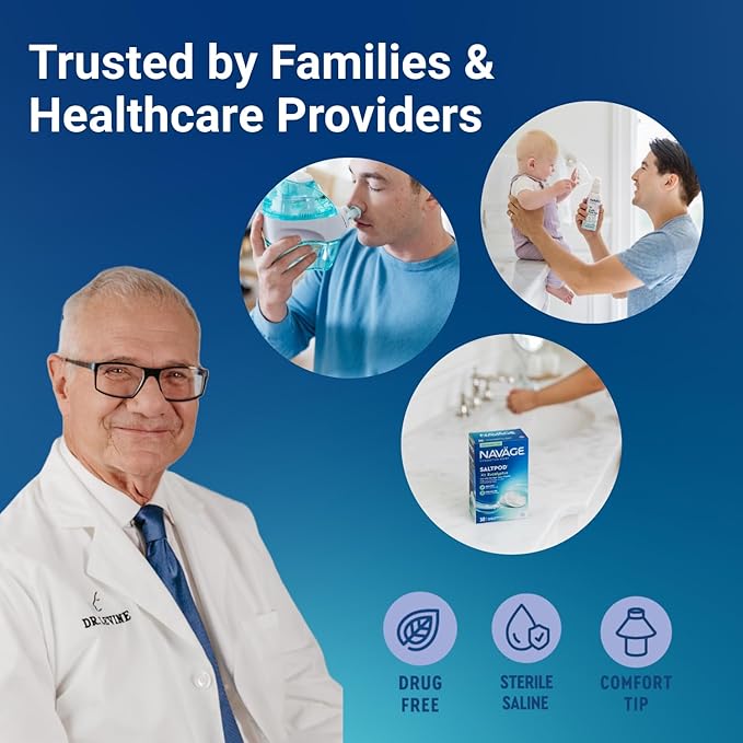 Navage Starter Kit with 30 SaltPods and Baby Mist Bundle – Natural Nasal Irrigation for Adults and Continuous Saline Mist for Baby Congestion Relief