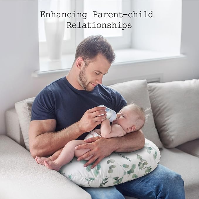 Little Grape Land Nursing Pillow for Infants, Breastfeeding Pillows, Baby Support Pillow for Nursing, Bottle Feeding, Tummy Time with Machine Washable Cover & Breathable Filling (Green Leaves)