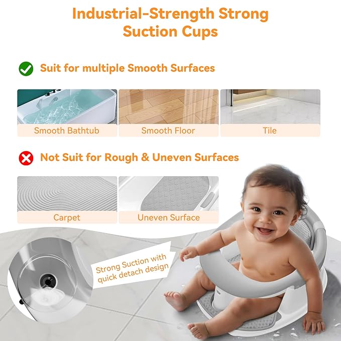Baby Bath Seat for Babies 6 Months & Up - 360°Protection Bath Seats for Babies Sitting Up | Baby Infants Bath Chair with Temperature Alert & Cushion | Toddler Bath Seat Newborn Baby Bathtub Seat