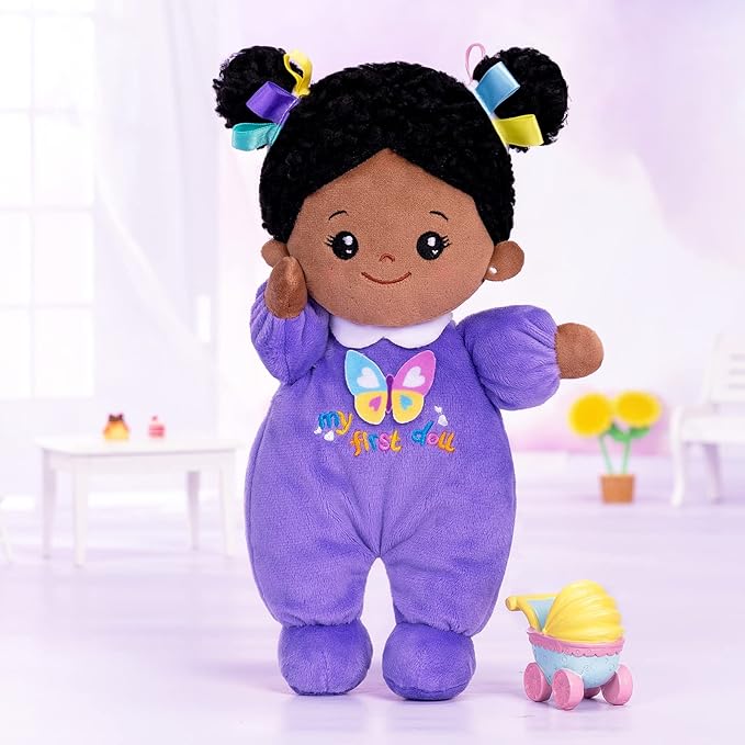 OUOZZZ 10" Black Baby Doll for 1 Year Old Girl Gifts - First African American Baby Dolls Toys for Girl Birthday Christmas Plush Gift for Toddler