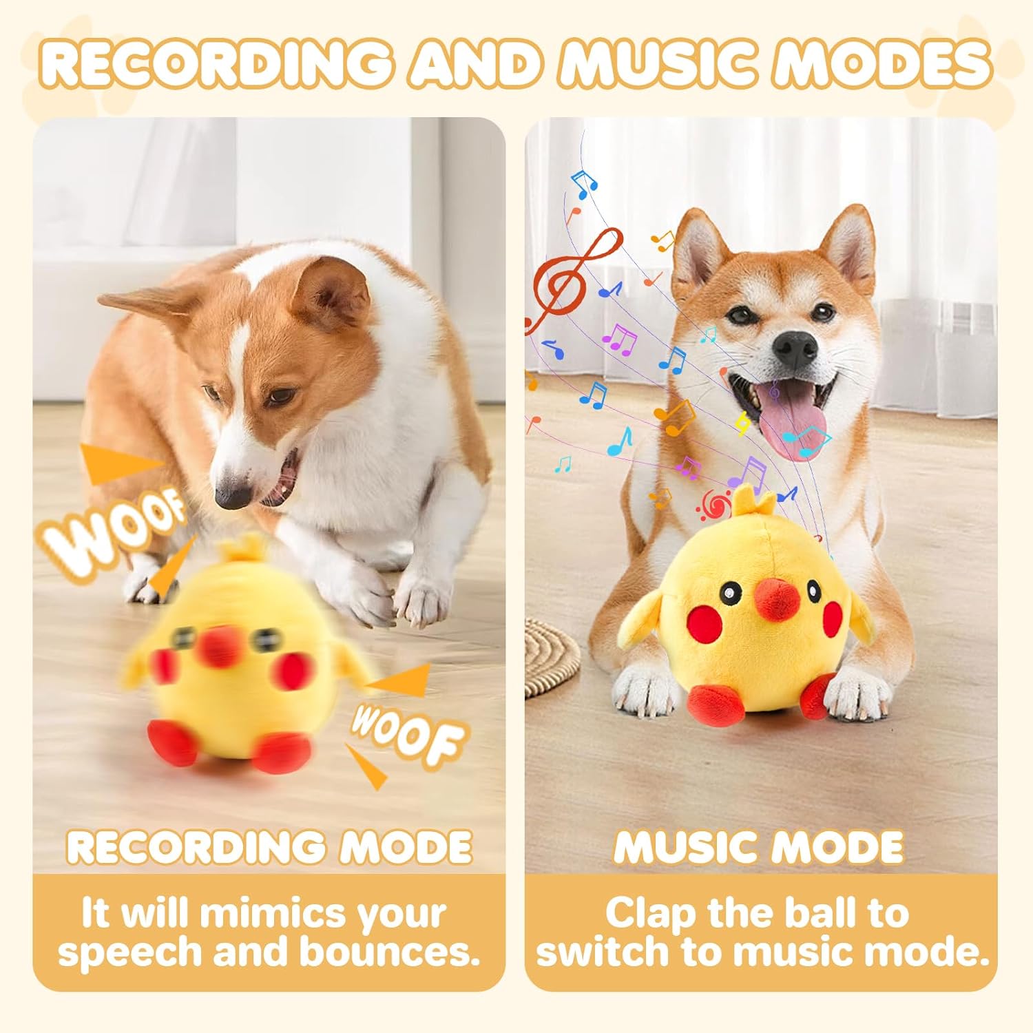 Dog Toys, 2025 lnteractive Dog Toys Moving Dog Toy Rechargeable Active Moving Pet Plush Toy Keep Pets Busy, Puppy Toys Talking Jumping Music Ball for Small Medium Large Breed