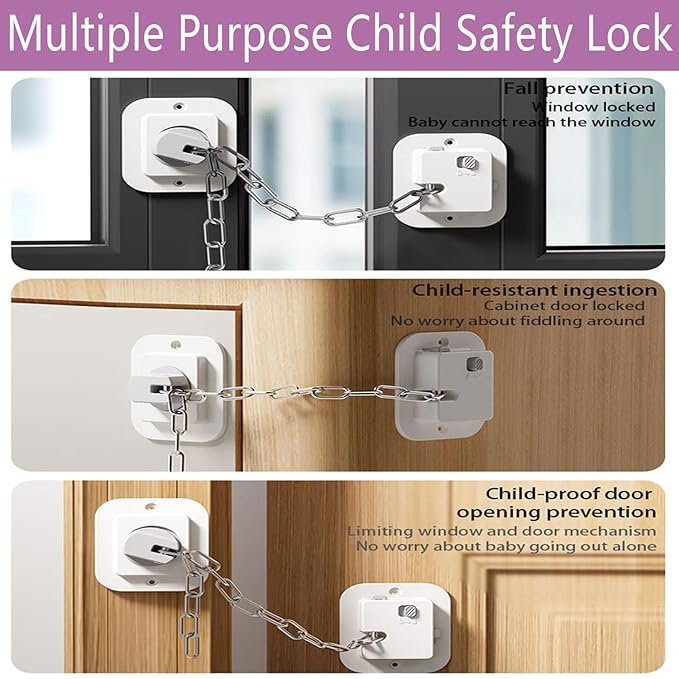 Child Proof Door Lock with Adjustable Strap, 3M Adhesive Safety Locks for Baby & Pets, No Tools Needed 2 Pack