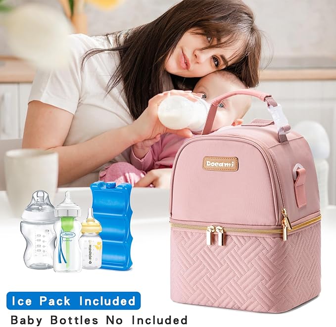 Breastmilk Cooler Bag with Ice Pack & Mat Fit 6 Bottles Up to 9 Ounce, Baby Bottle Cooler Bag for Moms, Daycare & Travel, Black