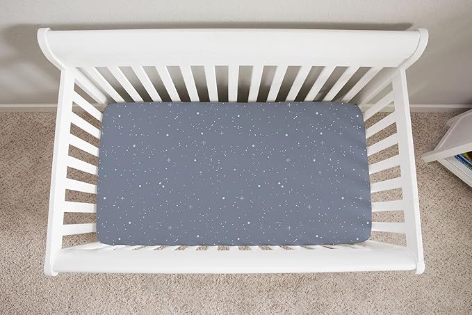 Ely’s & Co. Crib Sheets, Baby Boy Fitted Crib Mattress Sheet Set, 2 Pack, 100% Jersey Knit Cotton, Infant and Toddler Nursery Bedding, Celestial Blue Print, 28” x 52”