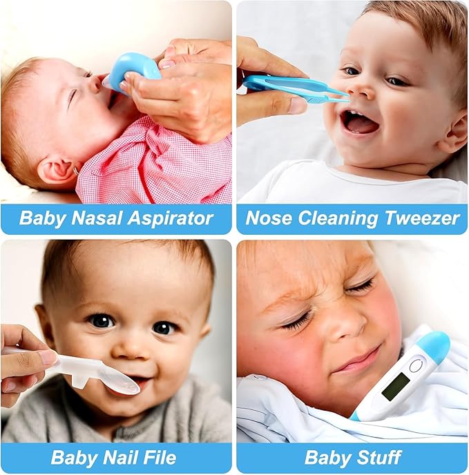 Baby Grooming Kit, Infant Safety Care Set with Hair Brush Comb Nail Clipper Nasal Aspirator,Baby Essentials Kit for Newborn Girls Boys (Blue)