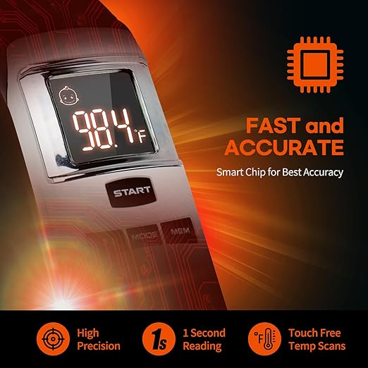 HubiBaby No-Touch Forehead Thermometer, Digital Infrared Thermometer for Adults and Kids, Baby Thermometer with Fever Alarm Fast and Accurate,Ideal for Whole Family (White)