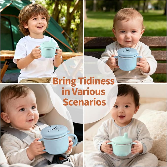 Toddler Cups Spill Proof,Toddler Snack Cups No Spill,304 Stainless Steel Snack Containers with Silicone Petal Lid for Kids,Snack Holder,BPA-Free, Dishwasher Safe