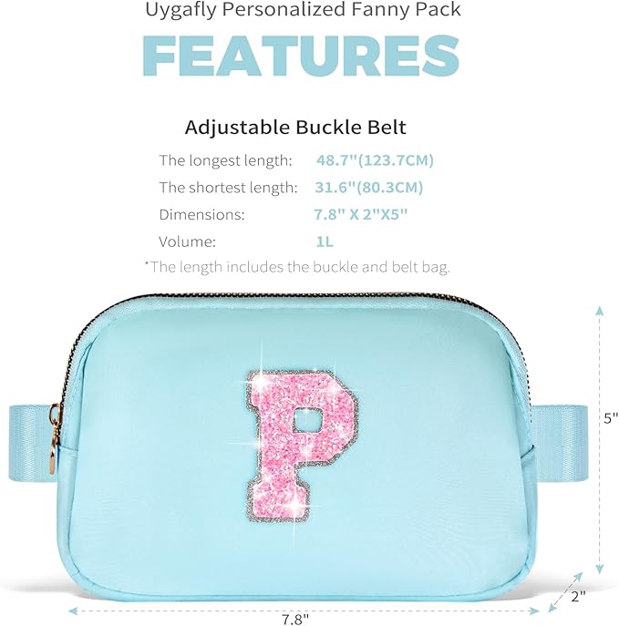 Fanny Pack Belt Bag Crossbody Bags with Initials Letter Patch Trendy Stuff for Teens Cute Stuff Birthday Gifts for Teenager Girls | P,Blue Bag