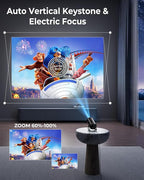 CLOKOWE Mini Projector, 4K 1080P Support projector with wifi and bluetooth,270°Adjustable Stand Outdoor Home Theater galaxy Projector with Android TV OS & 8000+APPS for Phone/TV Stick/Laptop/HDMI