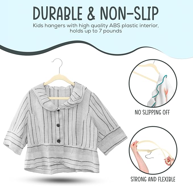 25 Premium Kids Velvet Hangers - 14" Non-Slip Clothes Hangers for Kids & Preteens - Ultra Slim, Space-Saving, Strong & Durable Hangers with 360° Swivel Hook - Beige