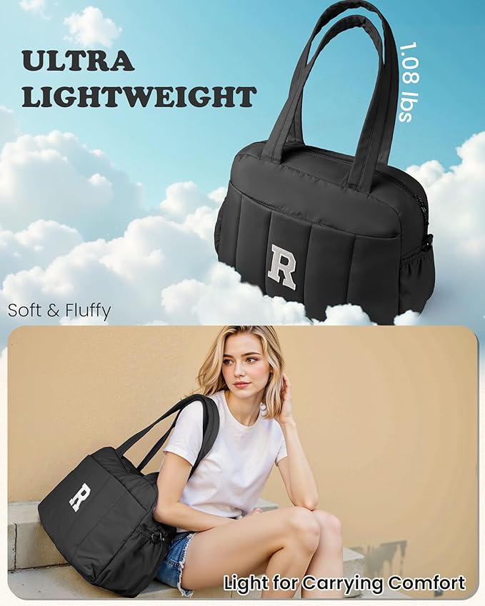 Women Duffle Bag with Initial, 20s Women Gift-Personal Item Travel Bags，Gym Bag with Wet Pocket，Lightweight Travel Bags Personalized Tote with Makeup Pouch