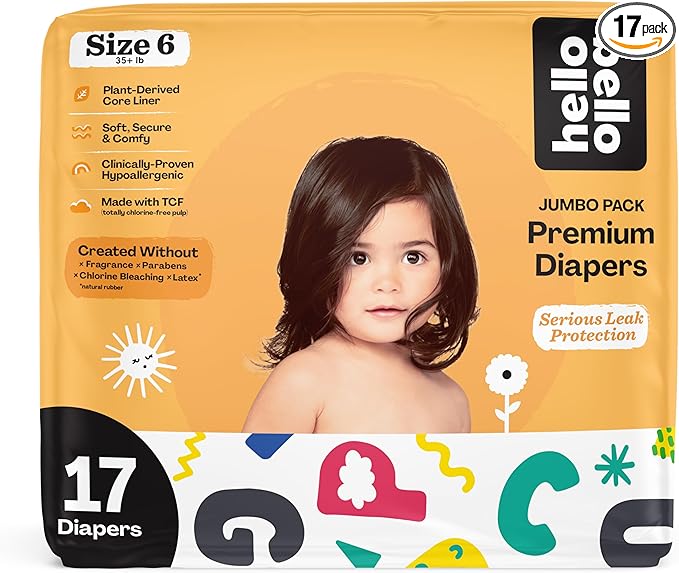 Hello Bello Premium Baby Diapers Size 6, 17 Count of, Extra-Absorbent, and Hypoallergenic Baby Diapers with Snug and Comfort Fit, Alphabet Soup
