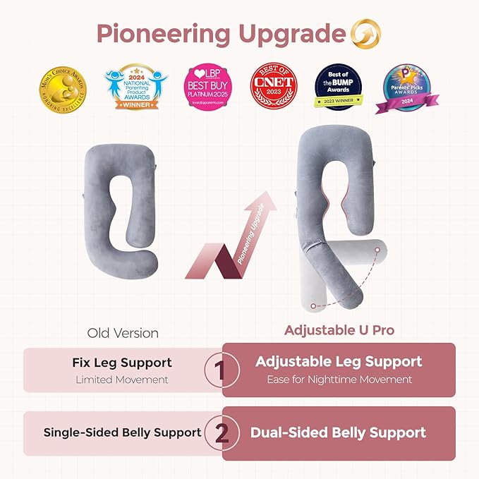 Momcozy Pregnancy Pillow for Sleeping, Dreamlign U Pro Maternity Pillow with Adjustable Leg Pillow, Removable Cover - Support for Back, Hip, Belly, Legs for Pregnant Women, 50-72 Inch Full Body Pillow