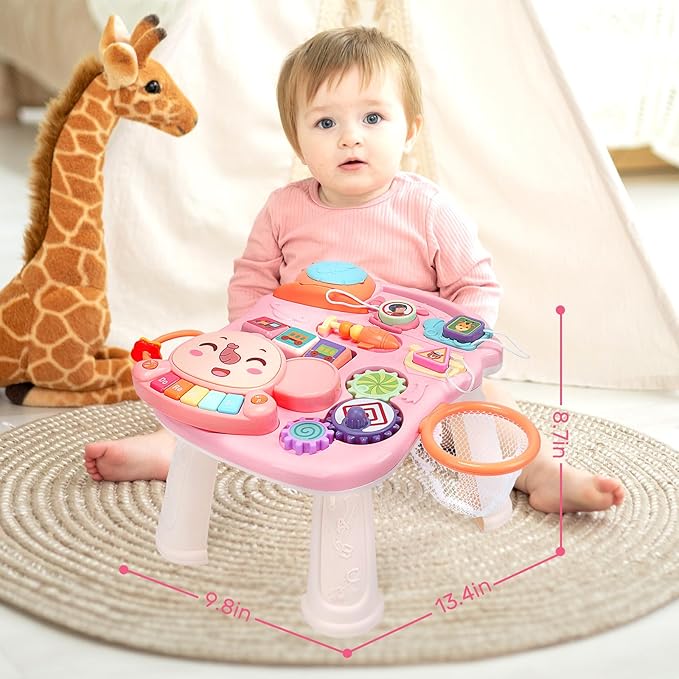 CUTE STONE 2-in-1 Baby Walker for Girls, Toddlers Learning Walker, Early Educational Push Walking Toys with Detachable Activity Center for Infants 12+ Months