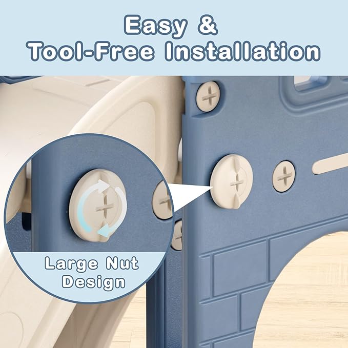 XJD 5 in 1 Toddler Slide, Kids Slide for Toddlers Age 1-3, Outdoor Indoor Playset for Toddlers with Basketball Hoop and Ball, Storage Space and Non-Slip Steps Telescope (Blue)